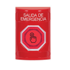 SS2007EX-ES STI Red No Cover Weather Resistant Momentary (Illuminated) with Red Lens Stopper Station with EMERGENCY EXIT Label Spanish