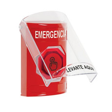 SS2026EM-ES STI Red Indoor Only Flush or Surface Momentary (Illuminated) with Red Lens Stopper Station with EMERGENCY Label Spanish