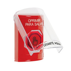 SS2026PX-ES STI Red Indoor Only Flush or Surface Momentary (Illuminated) with Red Lens Stopper Station with PUSH TO EXIT Label Spanish