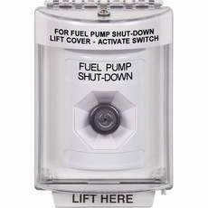 SS2333PS-EN STI White Indoor/Outdoor Flush Key-to-Activate Stopper Station with FUEL PUMP SHUT DOWN Label English