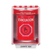 SS2077EV-ES STI Red Indoor/Outdoor Surface Weather Resistant Momentary (Illuminated) with Red Lens Stopper Station with EVACUATION Label Spanish