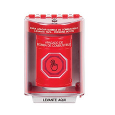 SS2077PS-ES STI Red Indoor/Outdoor Surface Weather Resistant Momentary (Illuminated) with Red Lens Stopper Station with FUEL PUMP SHUT DOWN Label Spanish