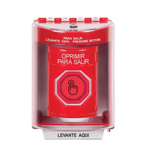 SS2077PX-ES STI Red Indoor/Outdoor Surface Weather Resistant Momentary (Illuminated) with Red Lens Stopper Station with PUSH TO EXIT Label Spanish