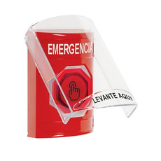 SS20A7EM-ES STI Red Indoor Only Flush or Surface w/ Horn Weather Resistant Momentary (Illuminated) with Red Lens Stopper Station with EMERGENCY Label Spanish