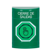 SS2106LD-ES STI Green No Cover Momentary (Illuminated) with Green Lens Stopper Station with LOCKDOWN Label Spanish