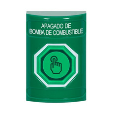 SS2107PS-ES STI Green No Cover Weather Resistant Momentary (Illuminated) with Green Lens Stopper Station with FUEL PUMP SHUT DOWN Label Spanish