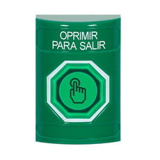 SS2107PX-ES STI Green No Cover Weather Resistant Momentary (Illuminated) with Green Lens Stopper Station with PUSH TO EXIT Label Spanish