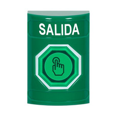 SS2107XT-ES STI Green No Cover Weather Resistant Momentary (Illuminated) with Green Lens Stopper Station with EXIT Label Spanish