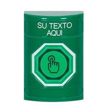 SS2107ZA-ES STI Green No Cover Weather Resistant Momentary (Illuminated) with Green Lens Stopper Station with Non-Returnable Custom Text Label Spanish