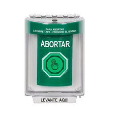 SS2136AB-ES STI Green Indoor/Outdoor Flush Momentary (Illuminated) with Green Lens Stopper Station with ABORT Label Spanish
