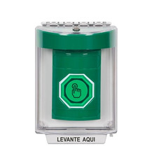 SS2136NT-ES STI Green Indoor/Outdoor Flush Momentary (Illuminated) with Green Lens Stopper Station with No Text Label Spanish