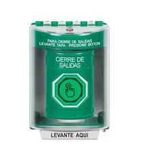SS2176LD-ES STI Green Indoor/Outdoor Surface Momentary (Illuminated) with Green Lens Stopper Station with LOCKDOWN Label Spanish