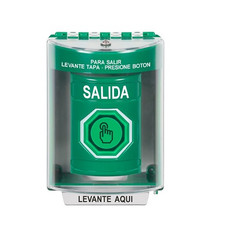 SS2176XT-ES STI Green Indoor/Outdoor Surface Momentary (Illuminated) with Green Lens Stopper Station with EXIT Label Spanish