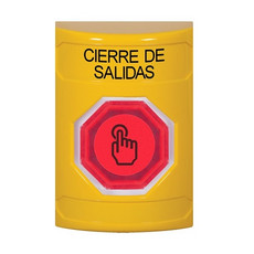 SS2206LD-ES STI Yellow No Cover Momentary (Illuminated) with Red Lens Stopper Station with LOCKDOWN Label Spanish