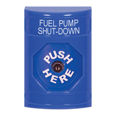 SS2400PS-EN STI Blue No Cover Key-to-Reset Stopper Station with FUEL PUMP SHUT DOWN Label English