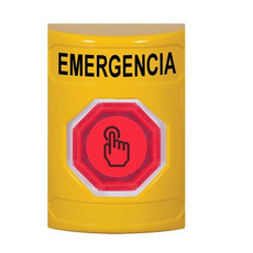 SS2207EM-ES STI Yellow No Cover Weather Resistant Momentary (Illuminated) with Red Lens Stopper Station with EMERGENCY Label Spanish