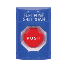 SS2405PS-EN STI Blue No Cover Momentary (Illuminated) Stopper Station with FUEL PUMP SHUT DOWN Label English