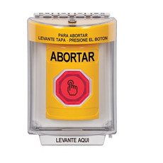SS2237AB-ES STI Yellow Indoor/Outdoor Flush Weather Resistant Momentary (Illuminated) with Red Lens Stopper Station with ABORT Label Spanish