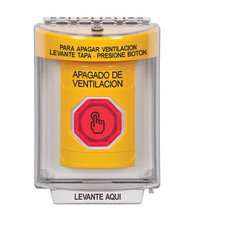 SS2237HV-ES STI Yellow Indoor/Outdoor Flush Weather Resistant Momentary (Illuminated) with Red Lens Stopper Station with HVAC SHUT DOWN Label Spanish