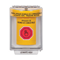 SS2237PS-ES STI Yellow Indoor/Outdoor Flush Weather Resistant Momentary (Illuminated) with Red Lens Stopper Station with FUEL PUMP SHUT DOWN Label Spanish