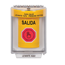SS2247XT-ES STI Yellow Indoor/Outdoor Flush w/ Horn Weather Resistant Momentary (Illuminated) with Red Lens Stopper Station with EXIT Label Spanish