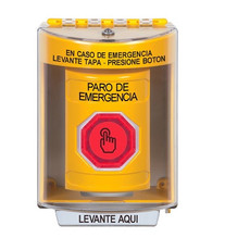 SS2287ES-ES STI Yellow Indoor/Outdoor Surface w/ Horn Weather Resistant Momentary (Illuminated) with Red Lens Stopper Station with EMERGENCY STOP Label Spanish