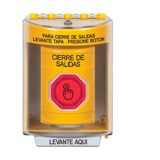 SS2287LD-ES STI Yellow Indoor/Outdoor Surface w/ Horn Weather Resistant Momentary (Illuminated) with Red Lens Stopper Station with LOCKDOWN Label Spanish