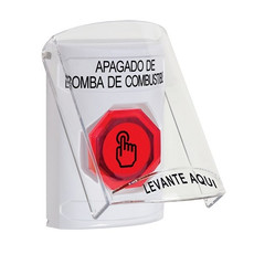 SS2327PS-ES STI White Indoor Only Flush or Surface Weather Resistant Momentary (Illuminated) with Red Lens Stopper Station with FUEL PUMP SHUT DOWN Label Spanish