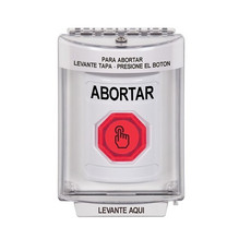 SS2347AB-ES STI White Indoor/Outdoor Flush w/ Horn Weather Resistant Momentary (Illuminated) with Red Lens Stopper Station with ABORT Label Spanish