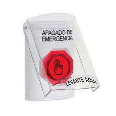 SS23A7PO-ES STI White Indoor Only Flush or Surface w/ Horn Weather Resistant Momentary (Illuminated) with Red Lens Stopper Station with EMERGENCY POWER OFF Label Spanish