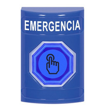 SS2406EM-ES STI Blue No Cover Momentary (Illuminated) with Blue Lens Stopper Station with EMERGENCY Label Spanish
