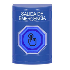 SS2406EX-ES STI Blue No Cover Momentary (Illuminated) with Blue Lens Stopper Station with EMERGENCY EXIT Label Spanish