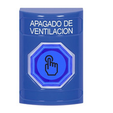 SS2406HV-ES STI Blue No Cover Momentary (Illuminated) with Blue Lens Stopper Station with HVAC SHUT DOWN Label Spanish