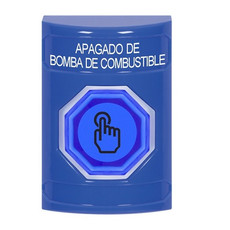 SS2406PS-ES STI Blue No Cover Momentary (Illuminated) with Blue Lens Stopper Station with FUEL PUMP SHUT DOWN Label Spanish