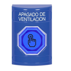 SS2407HV-ES STI Blue No Cover Weather Resistant Momentary (Illuminated) with Blue Lens Stopper Station with HVAC SHUT DOWN Label Spanish