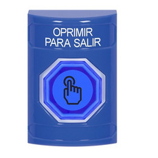 SS2407PX-ES STI Blue No Cover Weather Resistant Momentary (Illuminated) with Blue Lens Stopper Station with PUSH TO EXIT Label Spanish