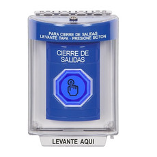 SS2446LD-ES STI Blue Indoor/Outdoor Flush w/ Horn Momentary (Illuminated) with Blue Lens Stopper Station with LOCKDOWN Label Spanish