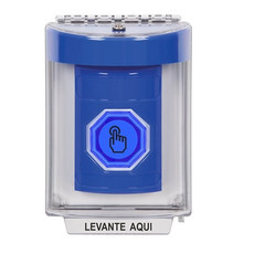 SS2446NT-ES STI Blue Indoor/Outdoor Flush w/ Horn Momentary (Illuminated) with Blue Lens Stopper Station with No Text Label Spanish
