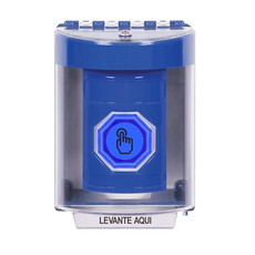 SS2477NT-ES STI Blue Indoor/Outdoor Surface Weather Resistant Momentary (Illuminated) with Blue Lens Stopper Station with No Text Label Spanish