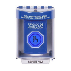 SS2487HV-ES STI Blue Indoor/Outdoor Surface w/ Horn Weather Resistant Momentary (Illuminated) with Blue Lens Stopper Station with HVAC SHUT DOWN Label Spanish