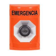 SS2503EM-ES STI Orange No Cover Key-to-Activate Stopper Station with EMERGENCY Label Spanish