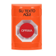 SS2504ZA-ES STI Orange No Cover Momentary Stopper Station with Non-Returnable Custom Text Label Spanish