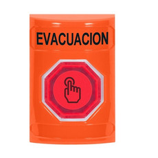 SS2506EV-ES STI Orange No Cover Momentary (Illuminated) with Red Lens Stopper Station with EVACUATION Label Spanish