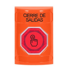 SS2507LD-ES STI Orange No Cover Weather Resistant Momentary (Illuminated) with Red Lens Stopper Station with LOCKDOWN Label Spanish
