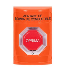 SS2509PS-ES STI Orange No Cover Turn-to-Reset (Illuminated) Stopper Station with FUEL PUMP SHUT DOWN Label Spanish