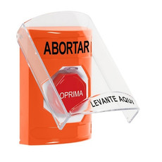 SS2522AB-ES STI Orange Indoor Only Flush or Surface Key-to-Reset (Illuminated) Stopper Station with ABORT Label Spanish