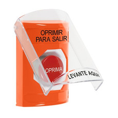 SS2524PX-ES STI Orange Indoor Only Flush or Surface Momentary Stopper Station with PUSH TO EXIT Label Spanish