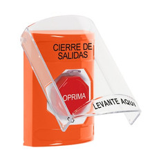 SS2529LD-ES STI Orange Indoor Only Flush or Surface Turn-to-Reset (Illuminated) Stopper Station with LOCKDOWN Label Spanish