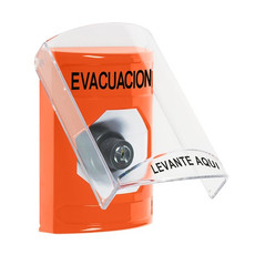 SS25A3EV-ES STI Orange Indoor Only Flush or Surface w/ Horn Key-to-Activate Stopper Station with EVACUATION Label Spanish