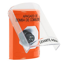 SS25A3PS-ES STI Orange Indoor Only Flush or Surface w/ Horn Key-to-Activate Stopper Station with FUEL PUMP SHUT DOWN Label Spanish